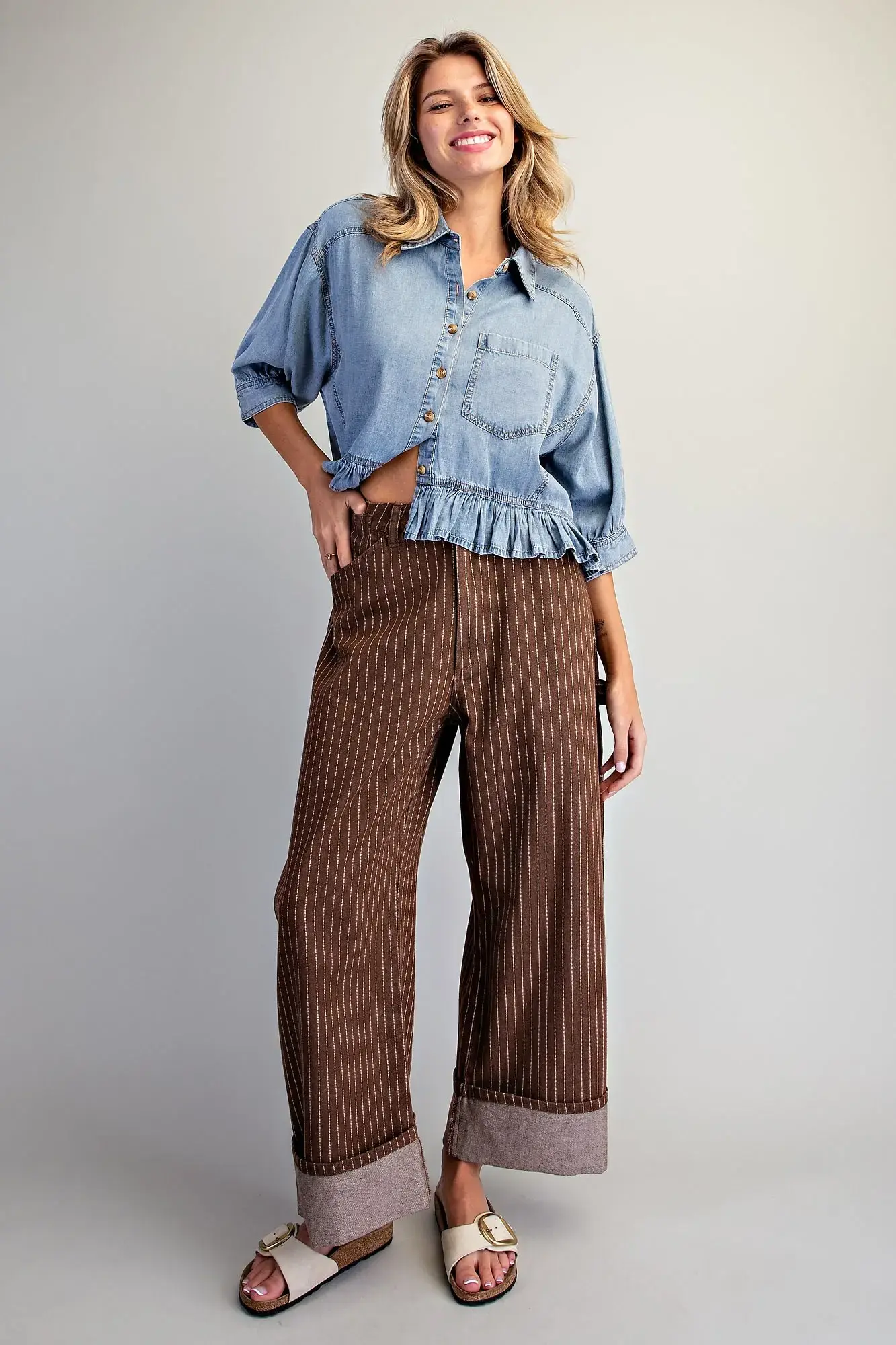 Cinnamon Stripe Barrel Pants