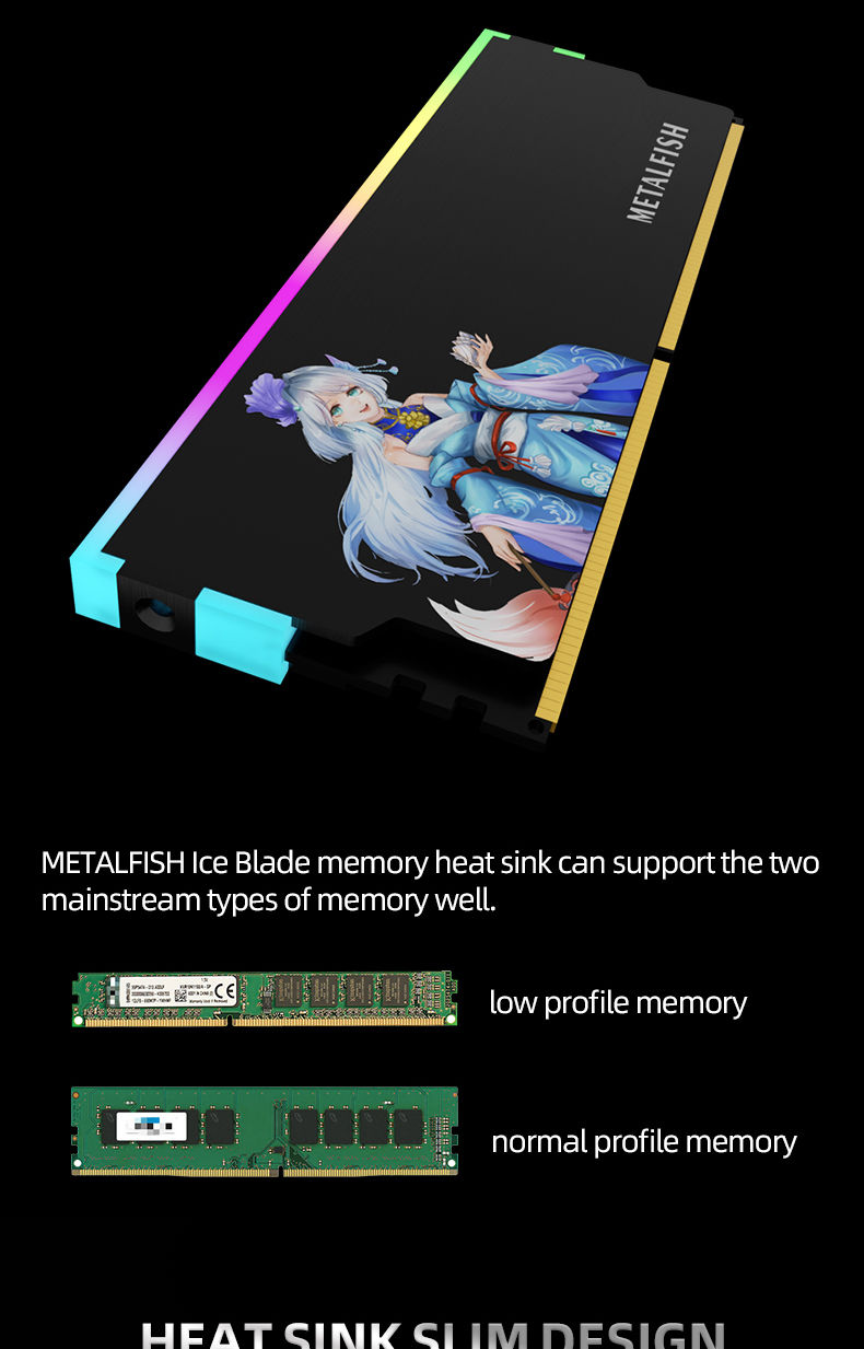 Thumbnail: METALFISH DRAM Heatsink 5V-3PIN ARGB DDR3 DDR4 DDR5 Aluminum Memory Module Cooli
