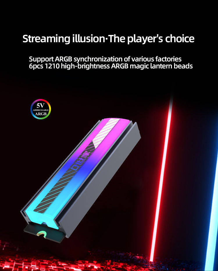 Thumbnail: TEUCER M.2 NVME SSD Heatsink 5V 3Pin ARGB Colored Lights 2280 Solid State Drive 