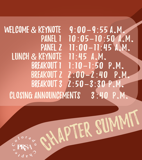 Chapter Summit 2021 Schedule Screen for PRSA Colorado Chapter by Ilona Kovacs