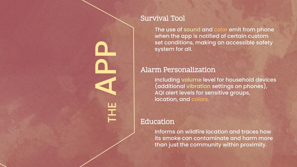 The App: survival tool, alarm personalization, education