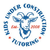 Kids Under Construction has been helping kids dig learning since 2008. Our logo features a blue goat with the name "Kids Under Construction Tutoring" wrppein a circle around his head. It features 2 red stars and notes that it was established in 2008.