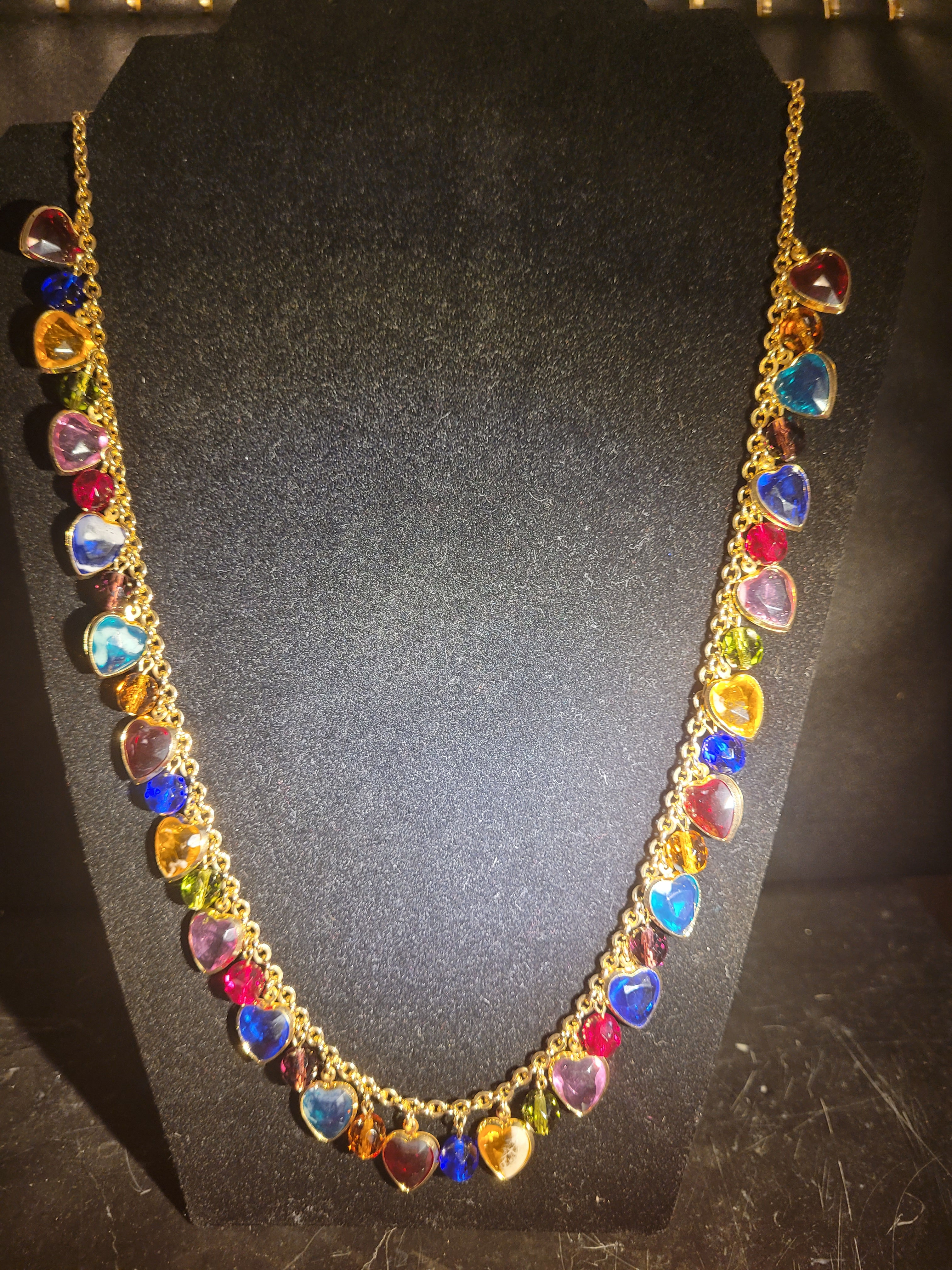 Joan Rivers Gold Tone Hearts & Gems Colorful Charm Necklace