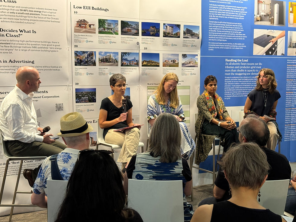 Chained Reactions' panelists at the Climate Action Museum (from the left): Dr. Howard Rosing (moderator), Dr. Noha Shawki, Jennifer Heyside, Sahin Pravin, Adeline Daab.