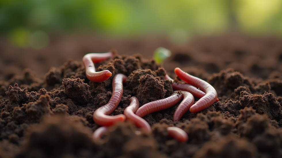 Close-up view of rich organic soil with earthworms