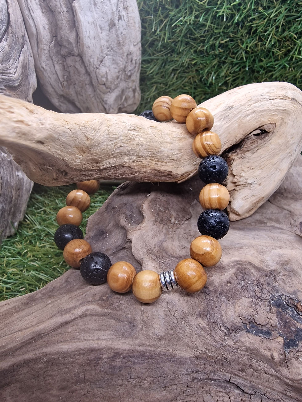 Miniature : Bracelet pour homme avec perles en bois et pierres de lave