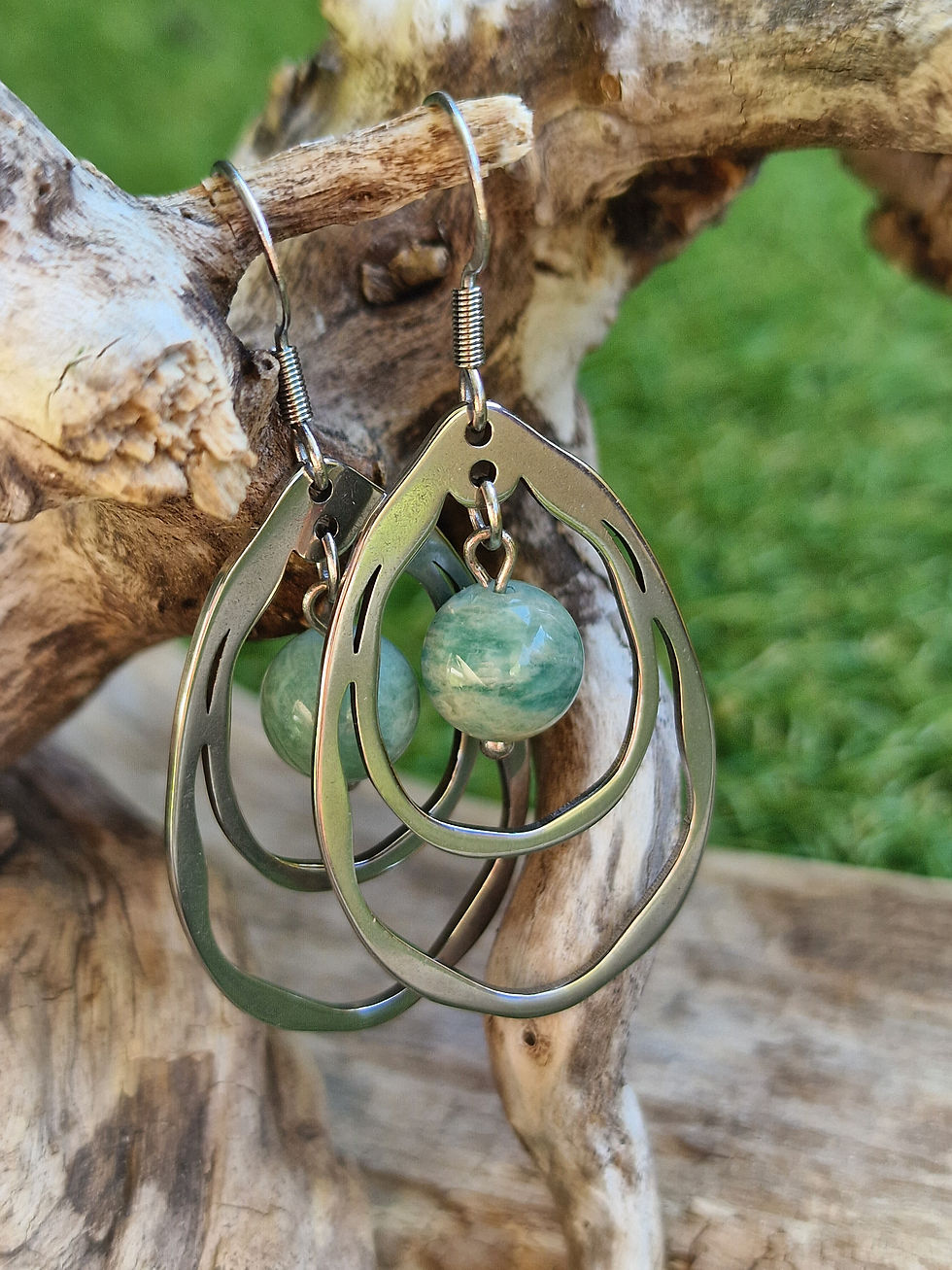 Miniature : Boucles d'oreilles en forme de goutte et pierre d'amazonite