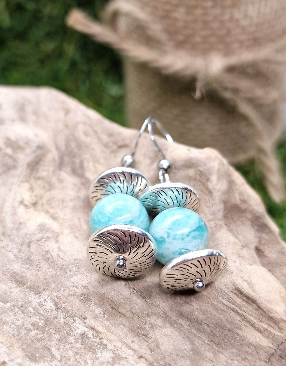 Miniature : Boucles d'oreilles avec amazonite et perles plates