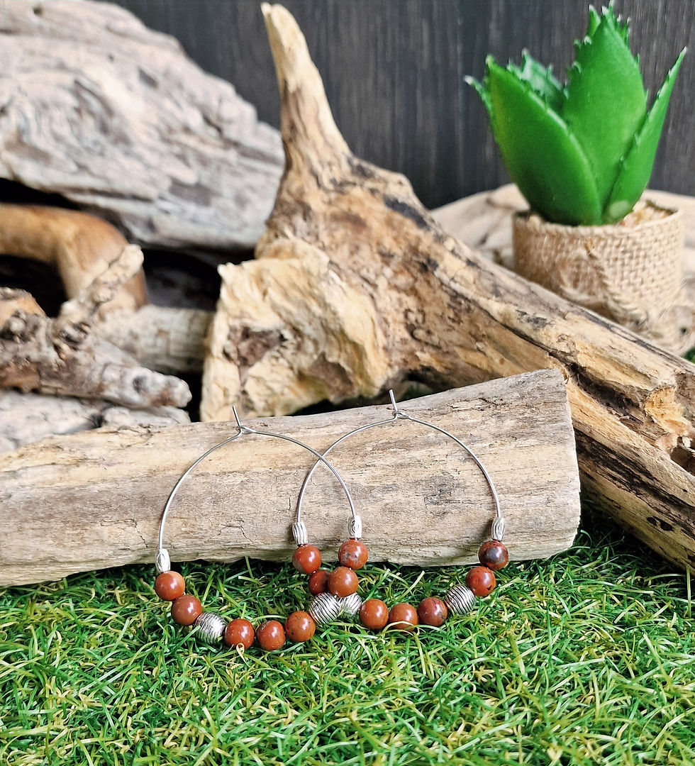 Miniature : Boucles d'oreilles créoles avec des pierres de jaspe rouge