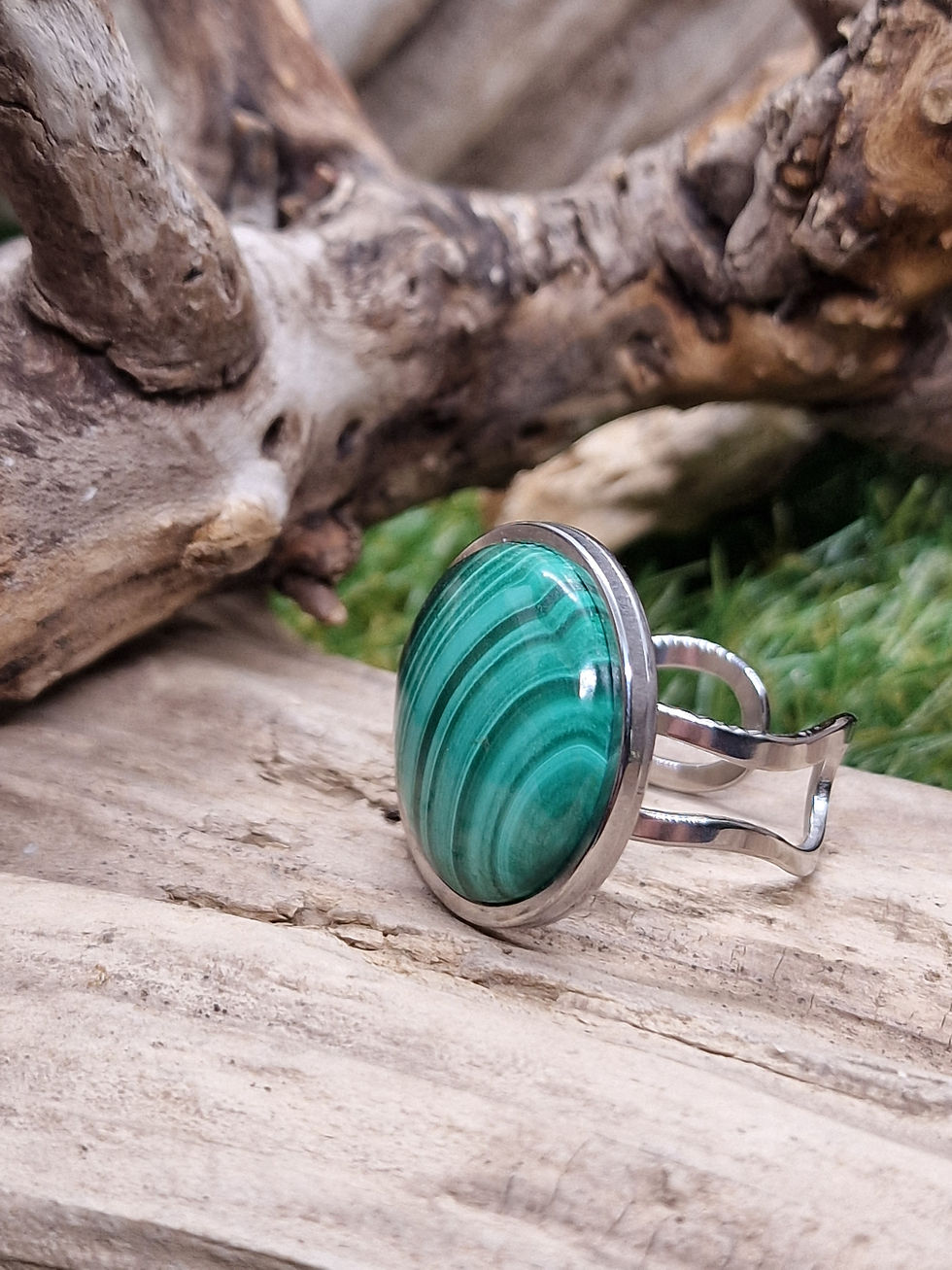 Miniature : Bague avec pierre de malachite 20mm