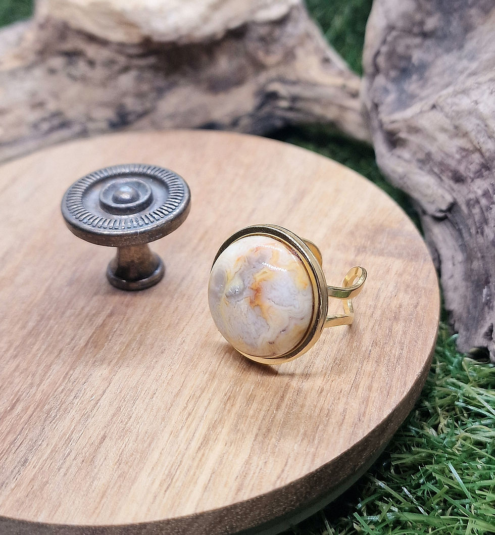 Miniature : Bague dorée avec pierre d'agate crazy 20mm