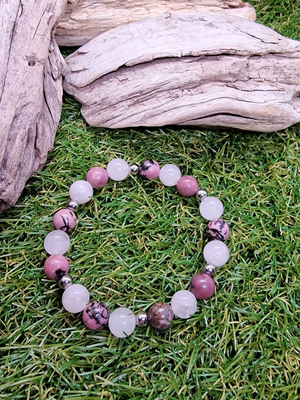 Miniature : Bracelet avec pierres de quartz rose et rhodonite