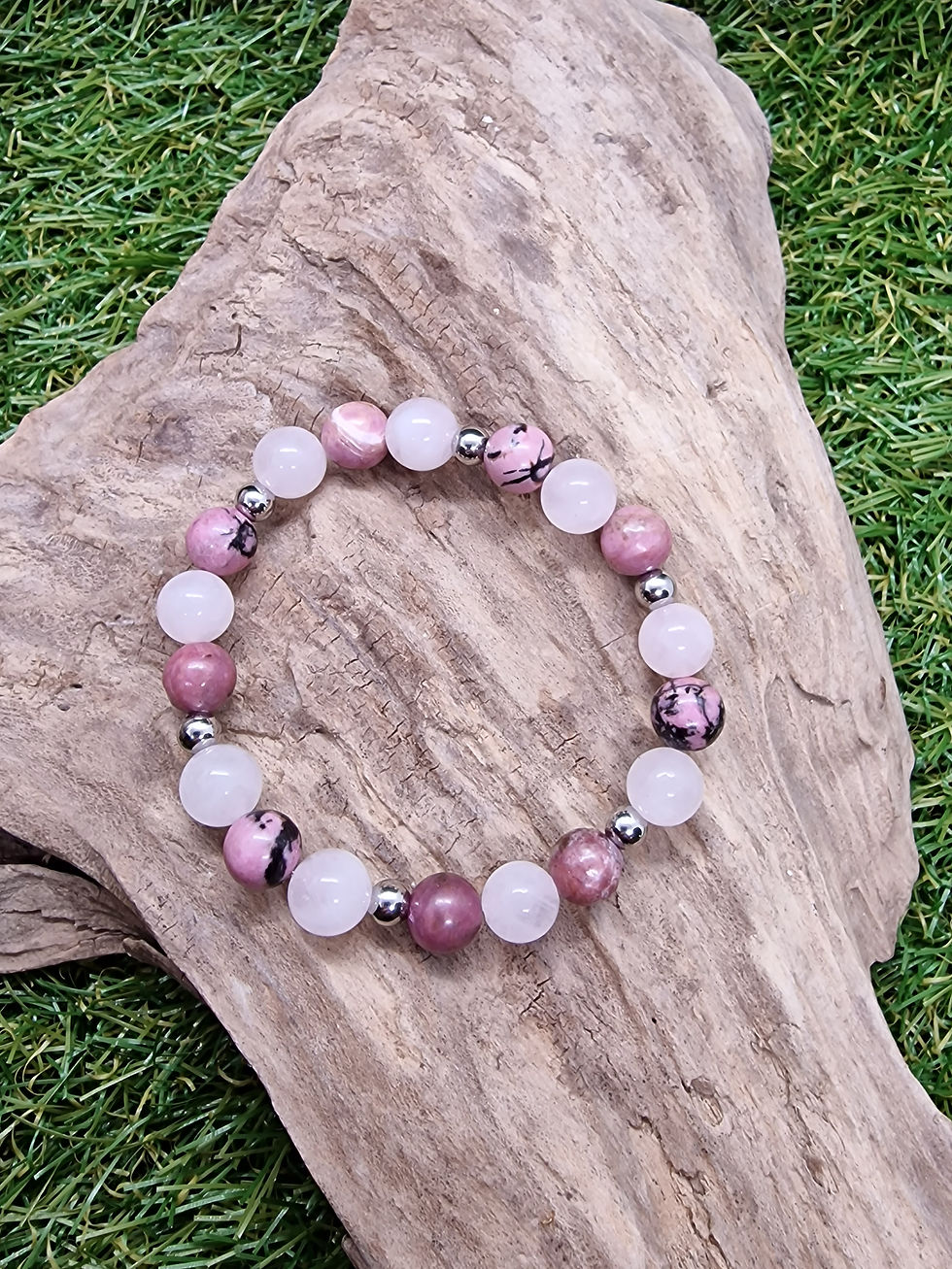 Miniature : Bracelet avec pierres de quartz rose et rhodonite