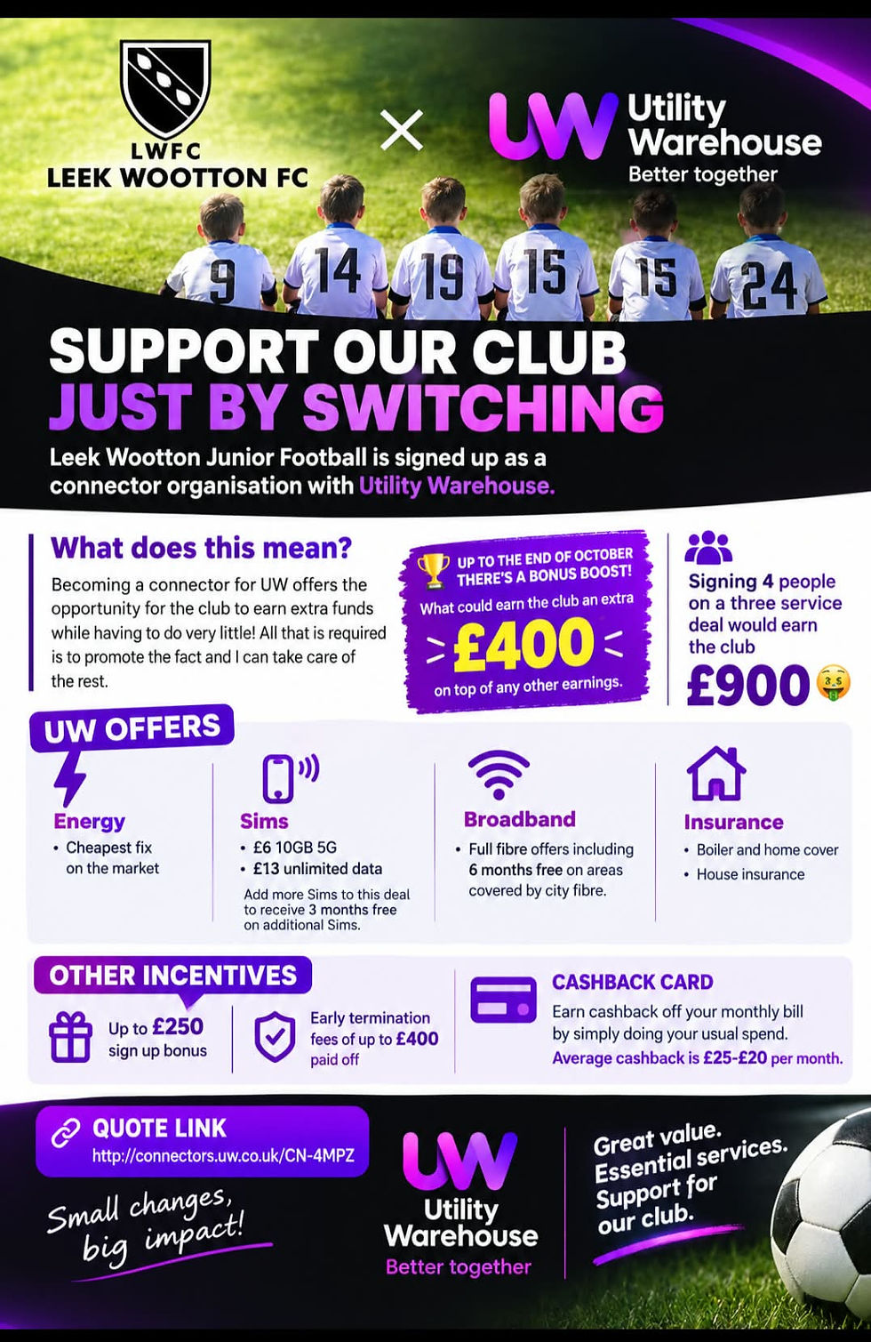 Help our club raise funds by switching utilities services with Utility Warehouse
