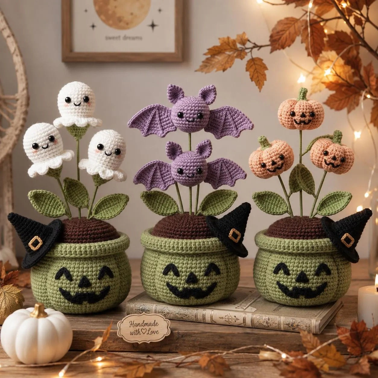 Crochet Pumpkin Planter Pattern, Ghost Bat Flower Amigurumi Tutorial (PDF)