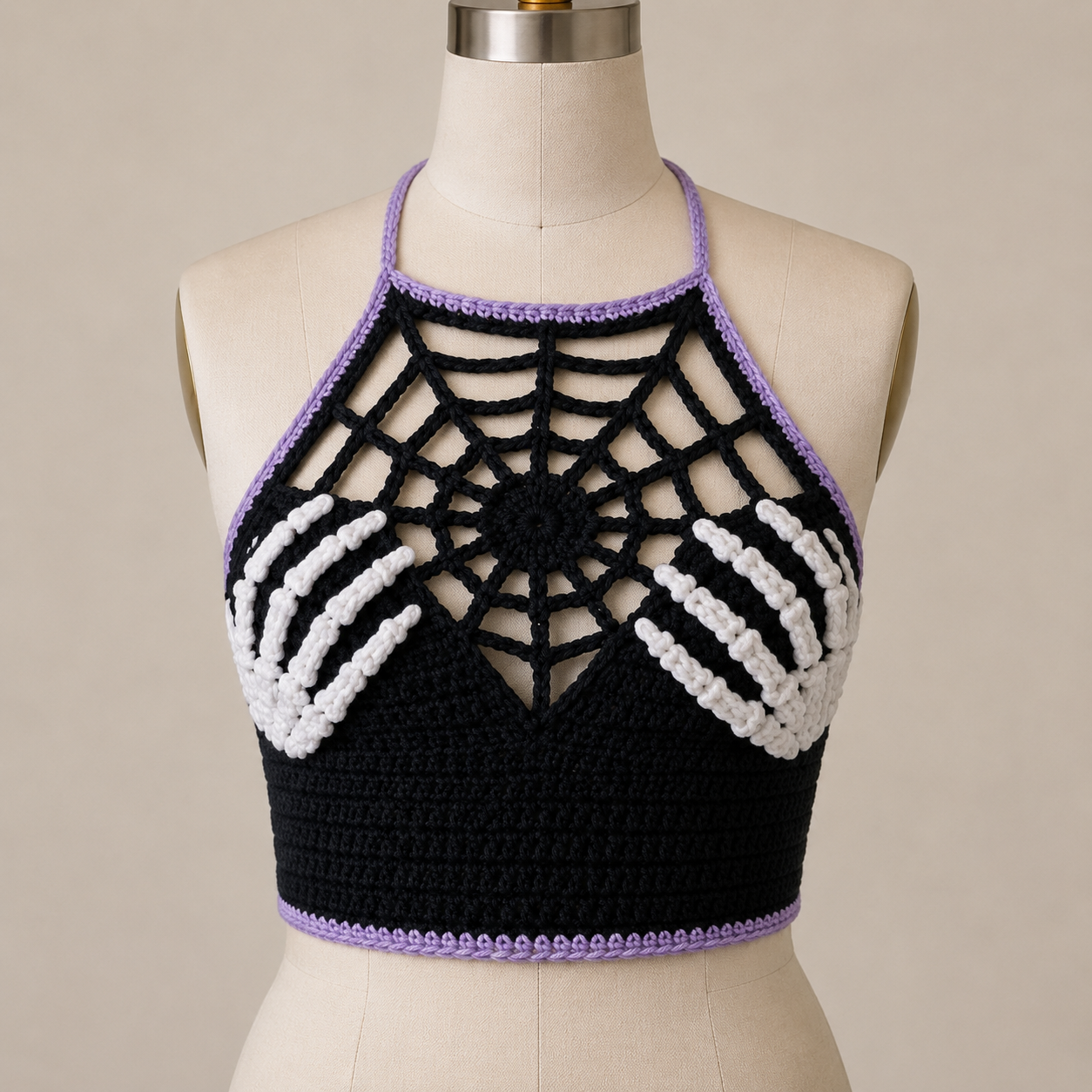 Skeleton Hands Spiderweb Crochet Pattern PDF, Gothic Halloween Halter Top PDF