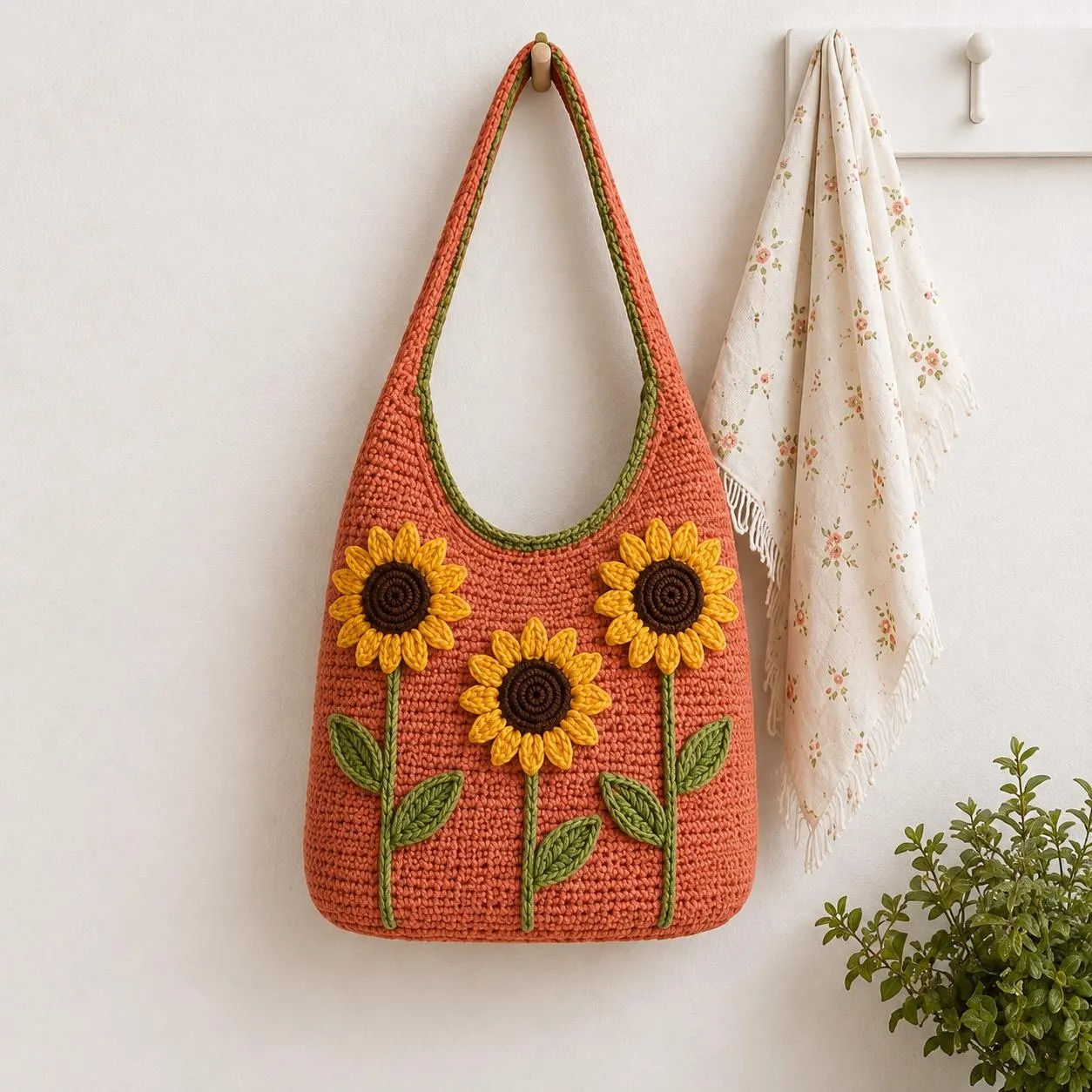 Sunflower Shoulder Bag Crochet Pattern PDF, Floral Tote Purse Tutorial