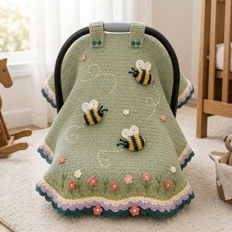 Crochet Car Seat Cover Pattern PDF, Bumblebee Baby Cozy, Crochet Bee Blanket