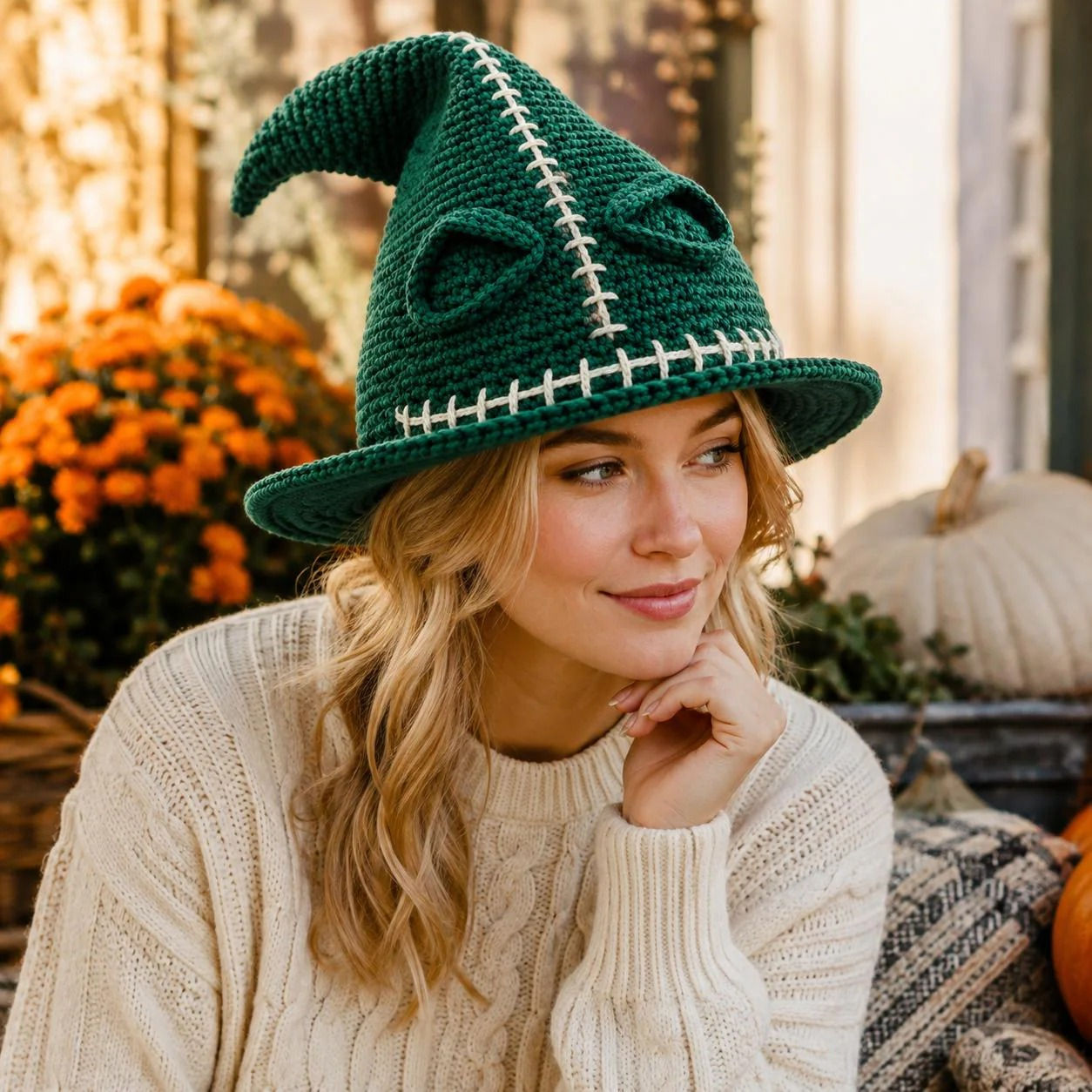 Emerald Green Crochet Witch Hat Pattern, Spooky Halloween Costume (PDF Download)