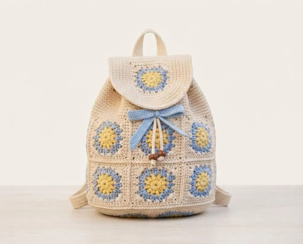 Crochet Daisy Backpack Pattern PDF, Granny Square Flower Backpack Tutorial