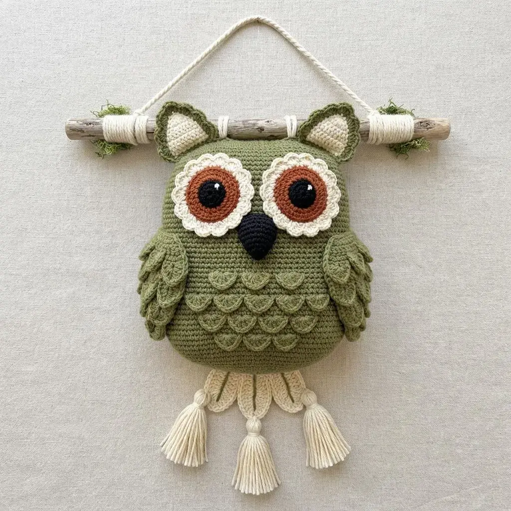 Forest Owl Wall Hanging Crochet Pattern PDF