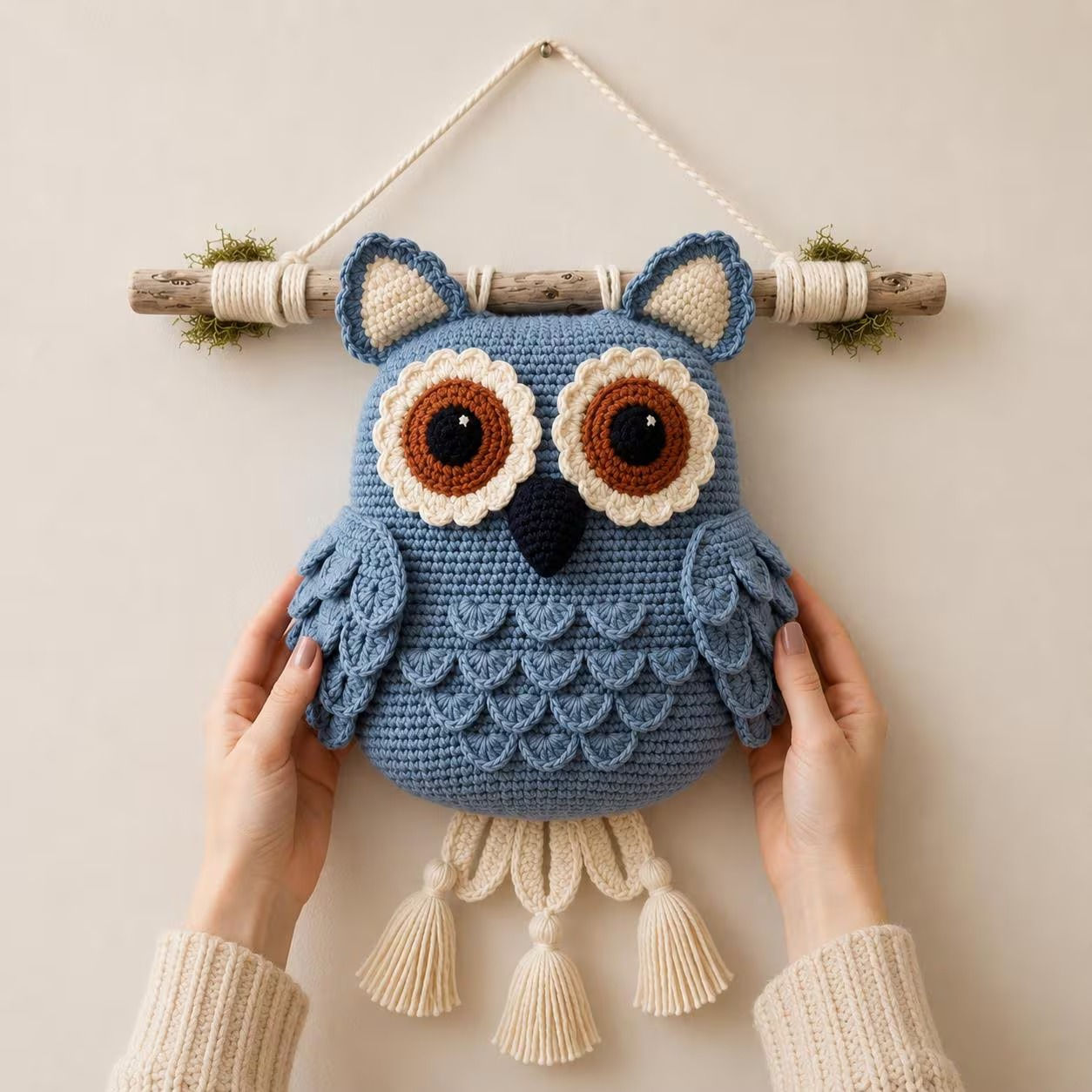 Textured Owl Crochet Wall Hanging Pattern, Boho Nursery Decor (PDF Download)