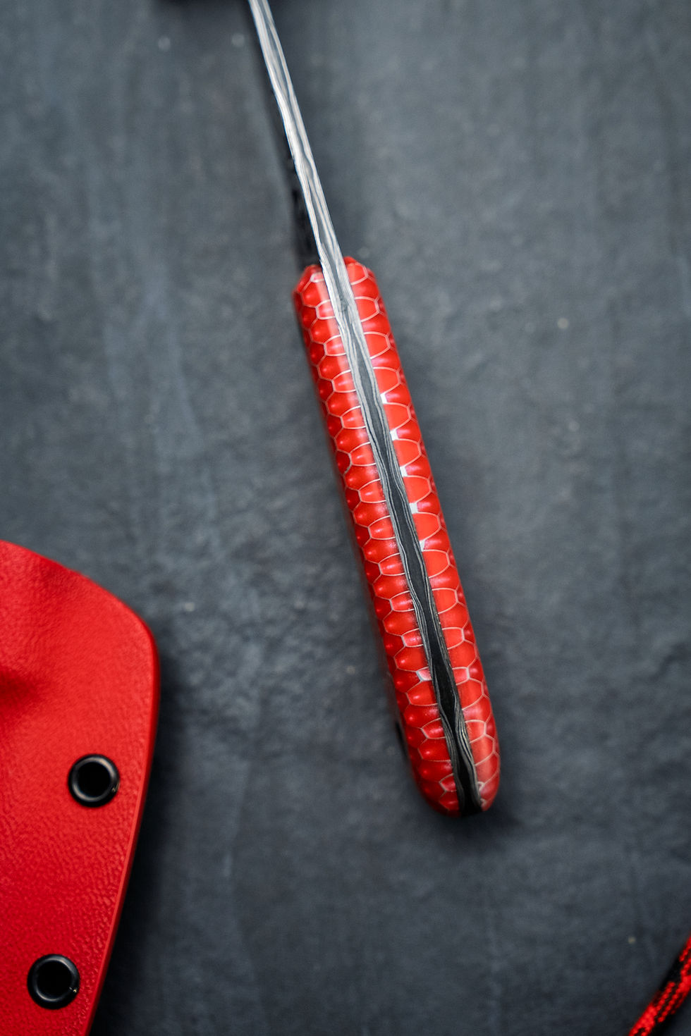 Thumbnail: Lil' Feller Damascus Neck Knife Spine Etch