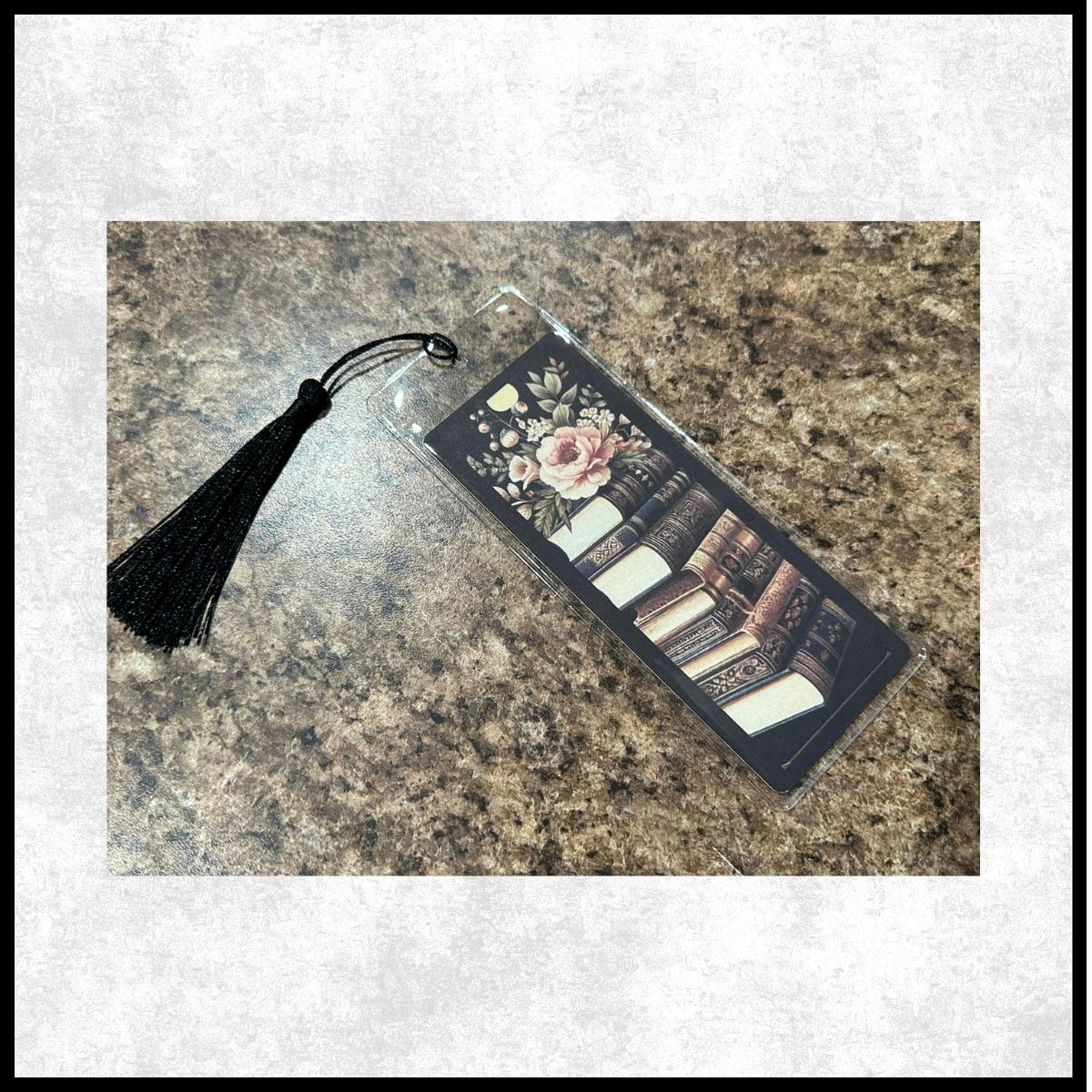 Antique Books with Rose: Paper Bookmark and Tassel with Protective Sleeve