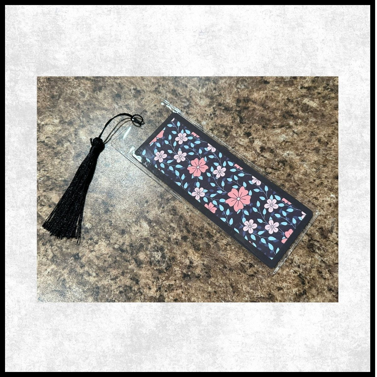 Pink & Blue Florals: Paper Bookmark and Tassel with Protective Sleeve
