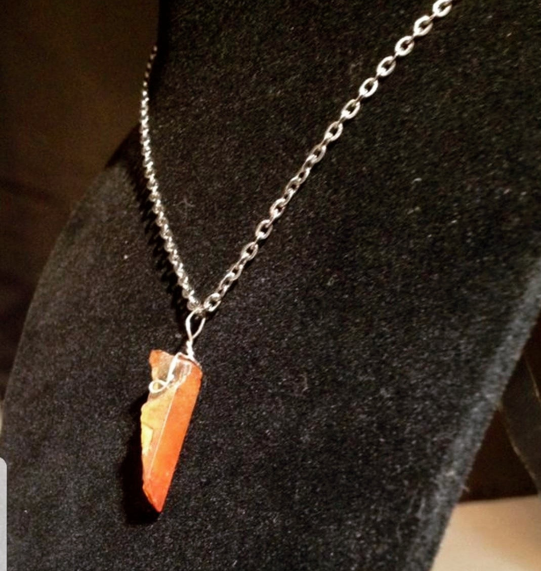 Rose Quartz Shard wire wrapped pendant necklace