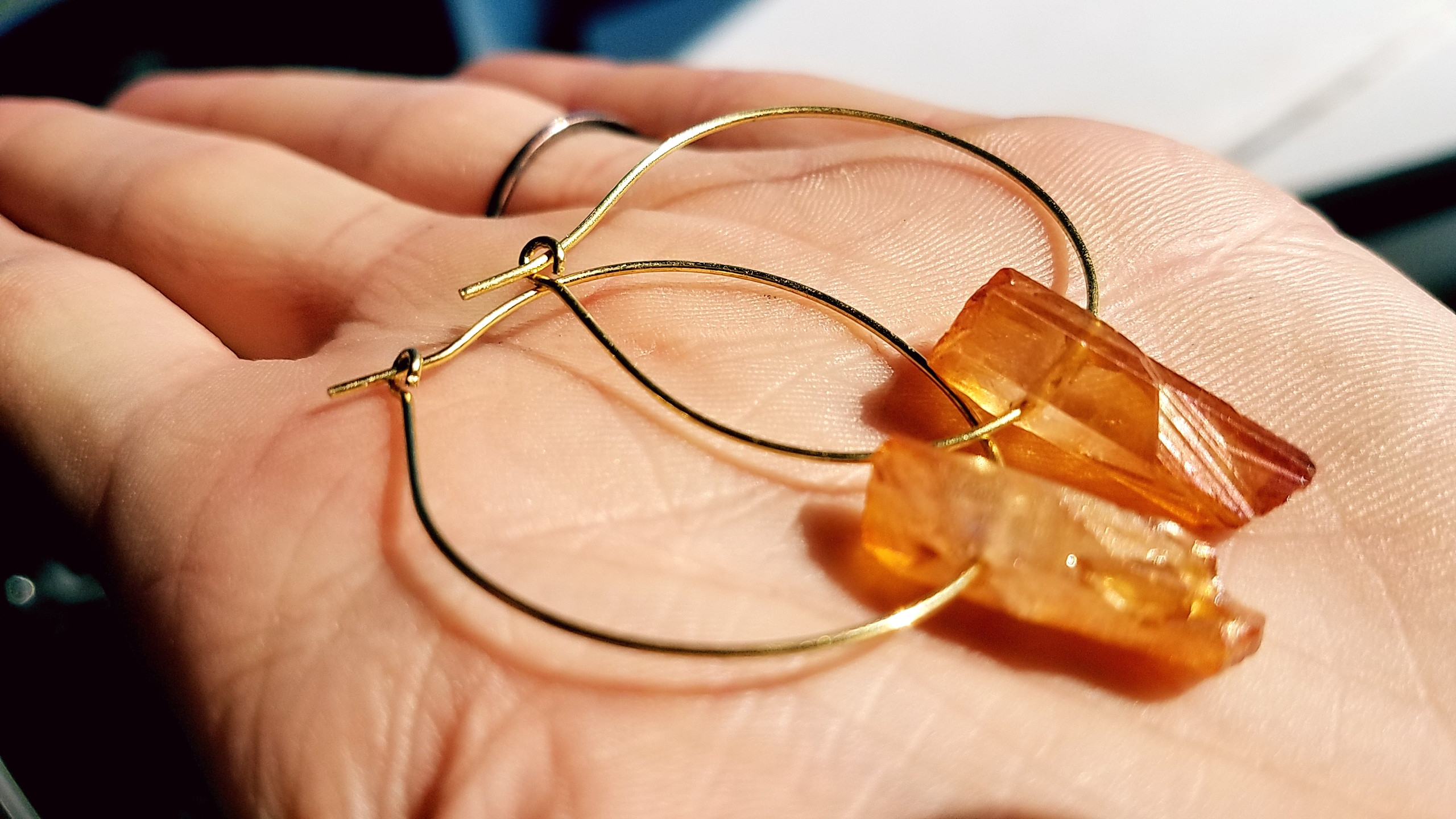Rose Quartz Shard Gold Hoop Earrings