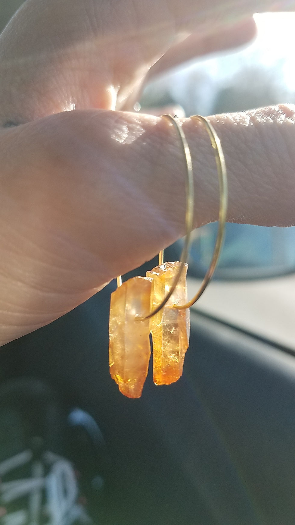 Thumbnail: Rose Quartz Shard Gold Hoop Earrings