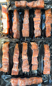 maple-glazed salmon skewer