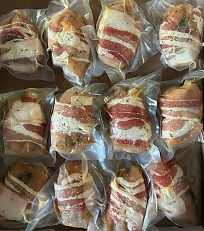 poulet farci aux asperge enrobé bacon