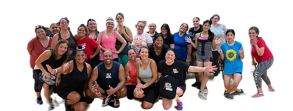 Group photo of happy people dancing