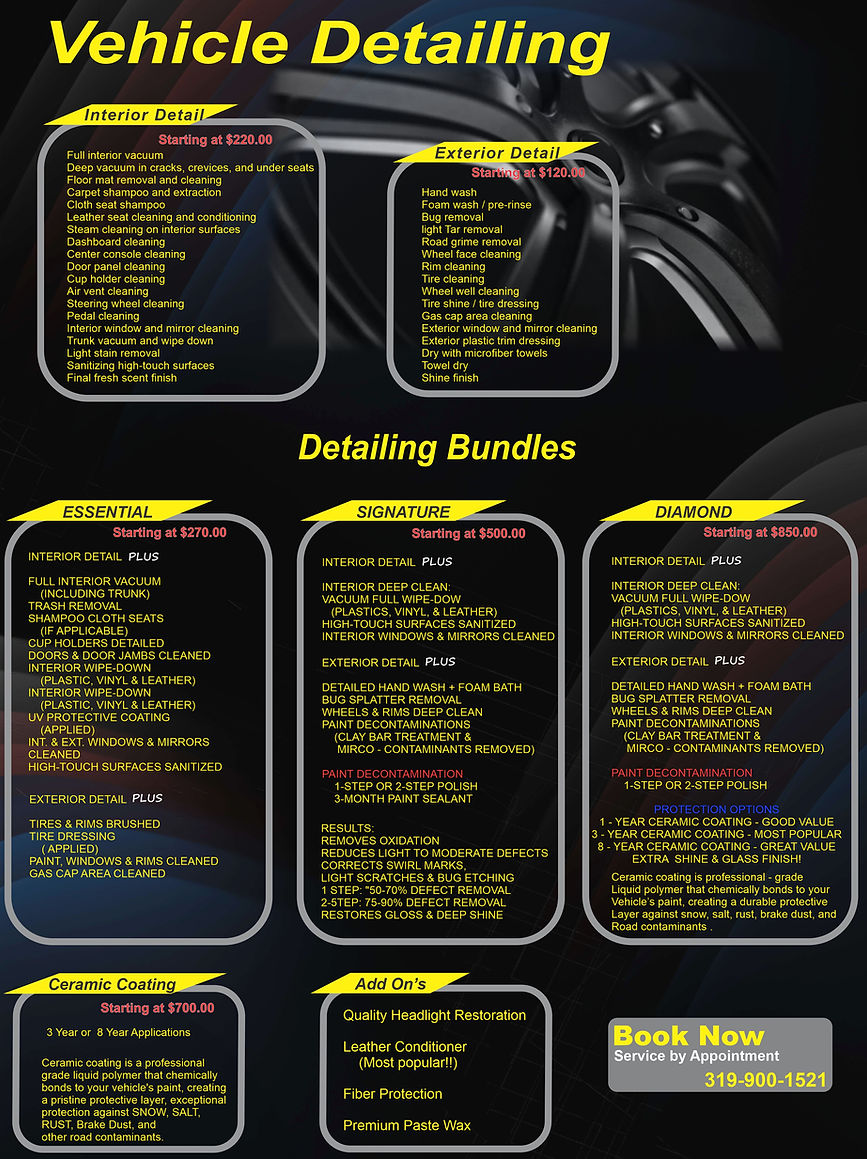 Auto Detailing - Cedar Rapids.  Main Street Shine Car Wash focuses on details for thorough interior and exterior cleaning.  Make your ride impeccable with auto detailing services from Johnny Boy’s Car Wash & Detailing.