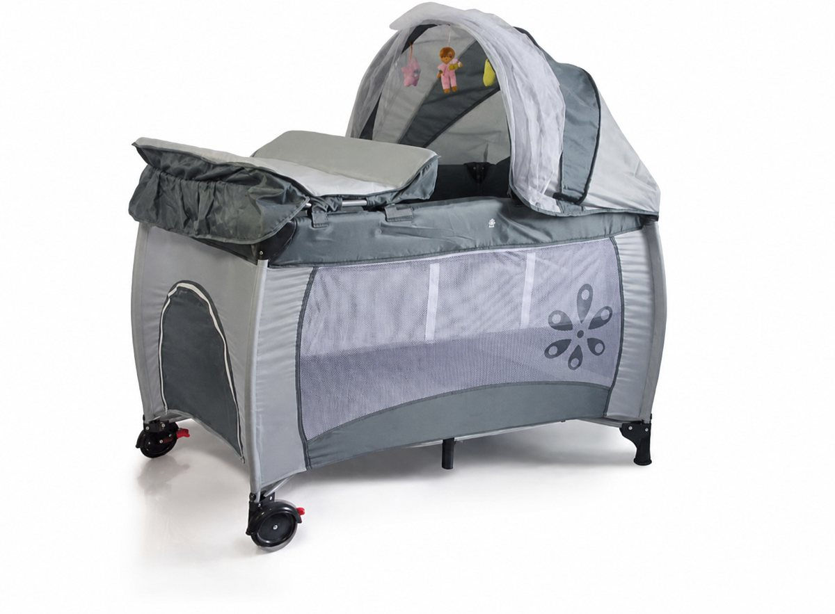 Grey Travel Cot with Folding Mattress - TC-001