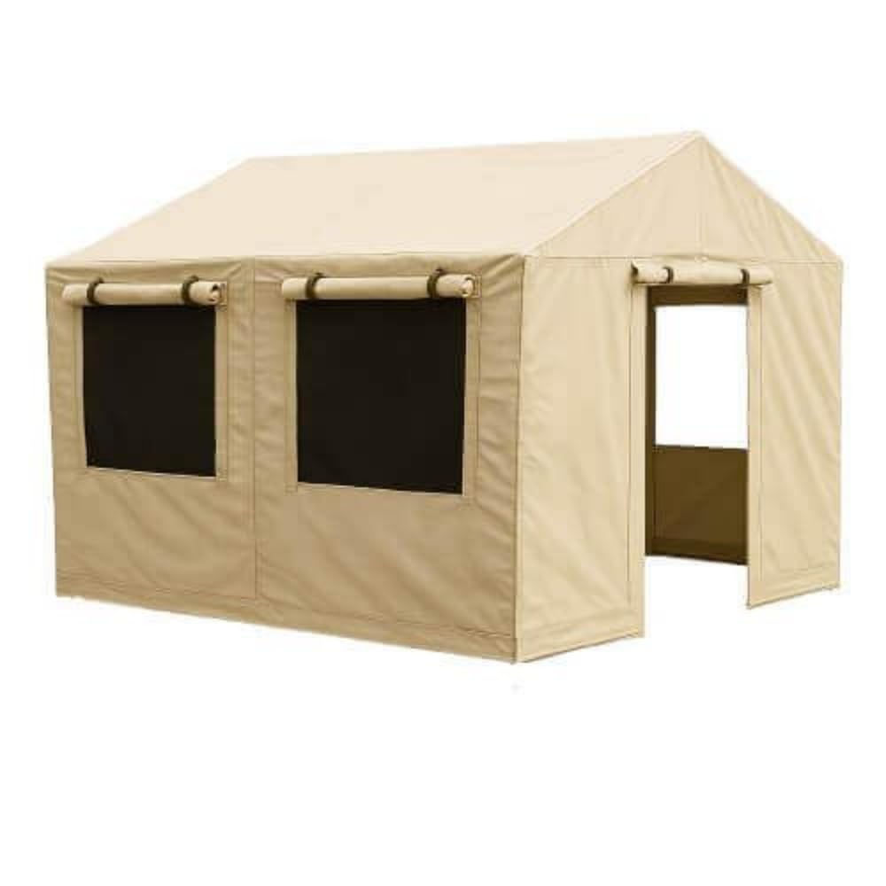 Beige Canvas Cabin Tent 3.7 x 3.2 m with Roll-Up Windows
