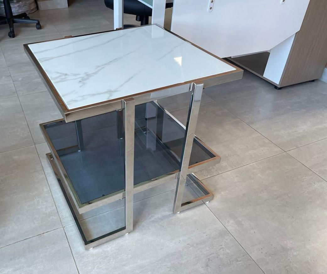 Silver Marble-Look Two-Tier Coffee Table - CT4047-1