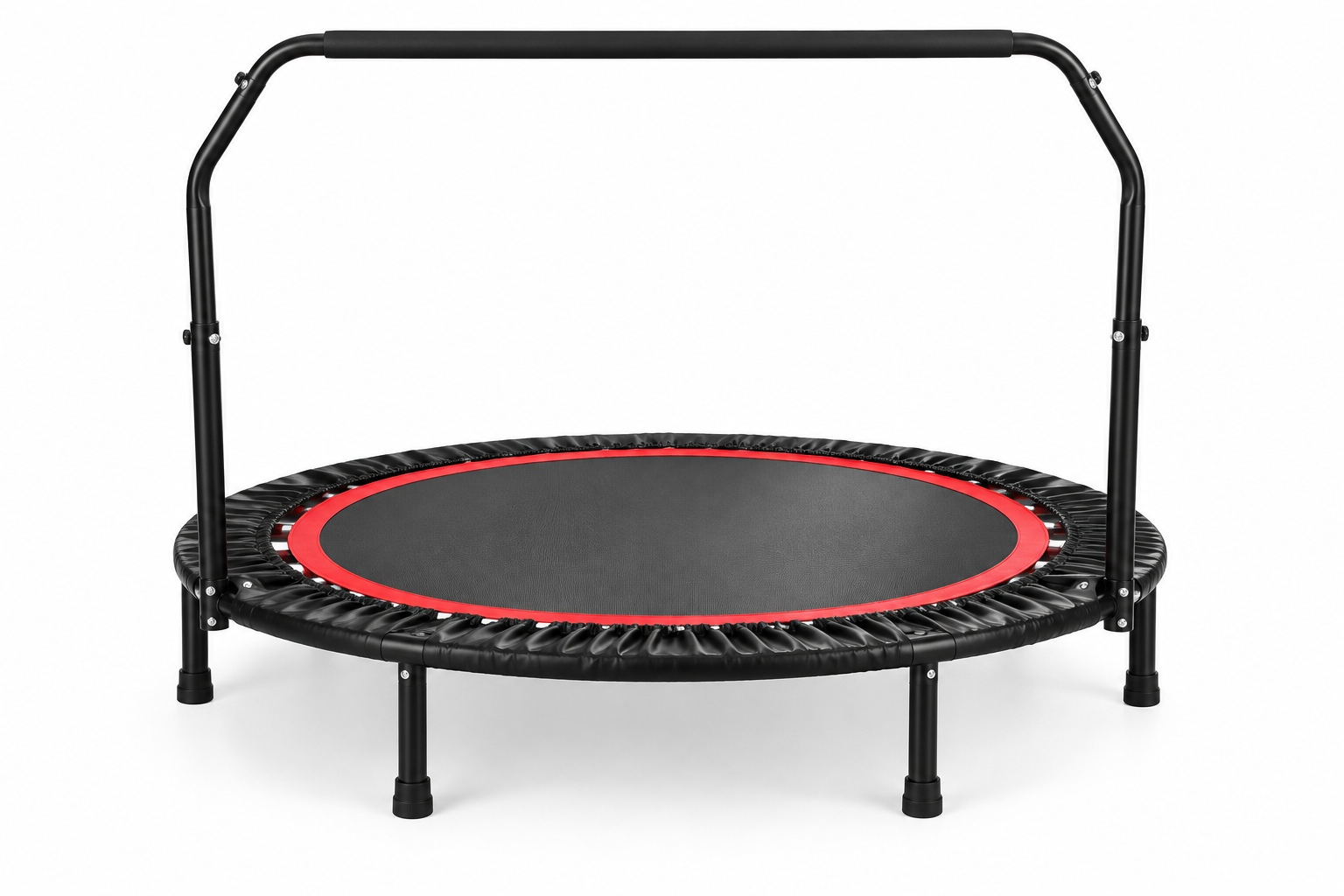 Mini Round Fitness Trampoline with Red Trim and Padded Support Handle