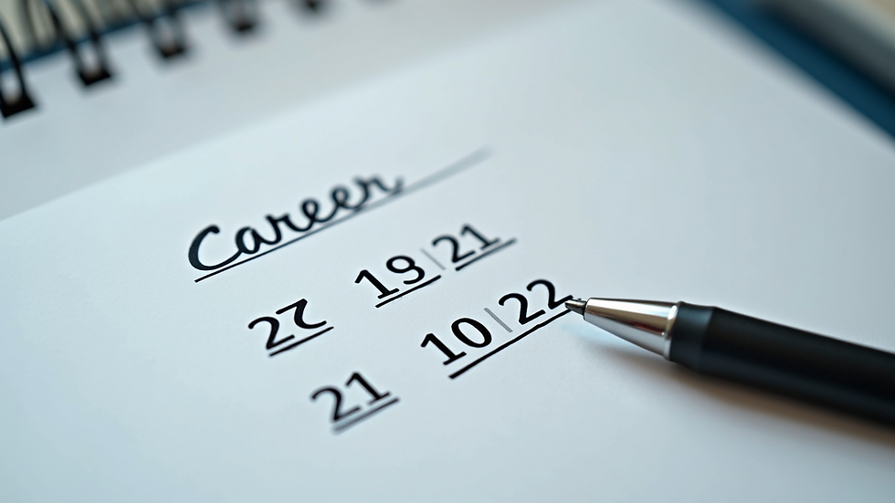 Close-up of a calendar with career transition milestones marked