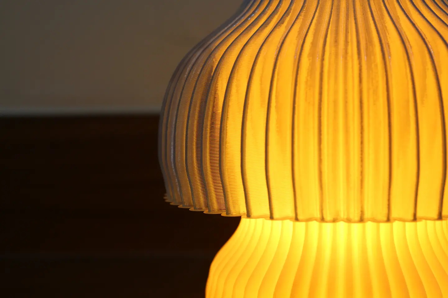 Jellyfish 3D printed table lamp closeup view showing elegant layer lines