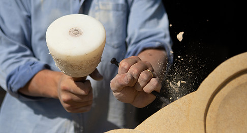 Punching Bath Stone by Hand with Mallet