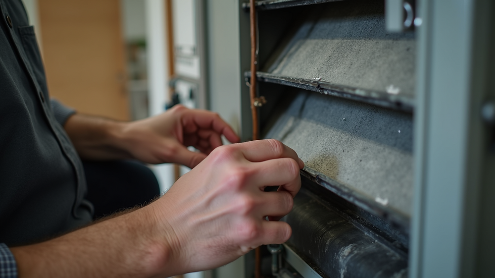 Close-up view of a homeowner checking a furnace filter
