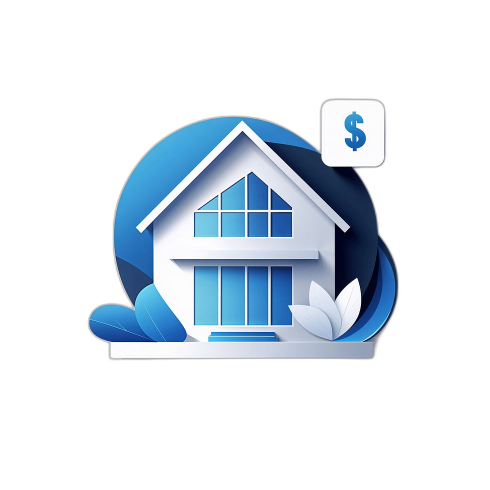 3D-style house within a circular backdrop with dollar sign icon, leaves, and geometric shapes symbolizing value retention