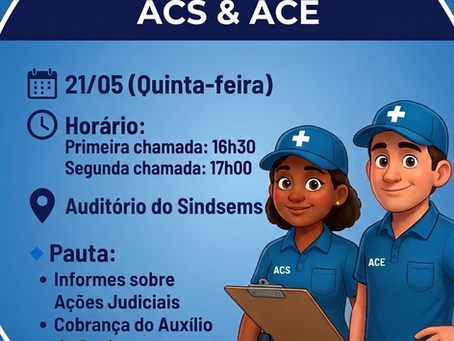 Sindsems convoca agentes de saúde e de endemias para assembleia geral nesta quinta-feira