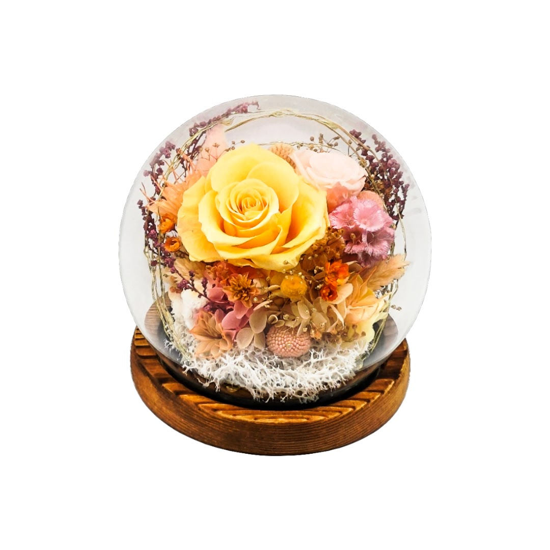 Enman永生花水晶玻璃球擺設 - 香檳橙正面