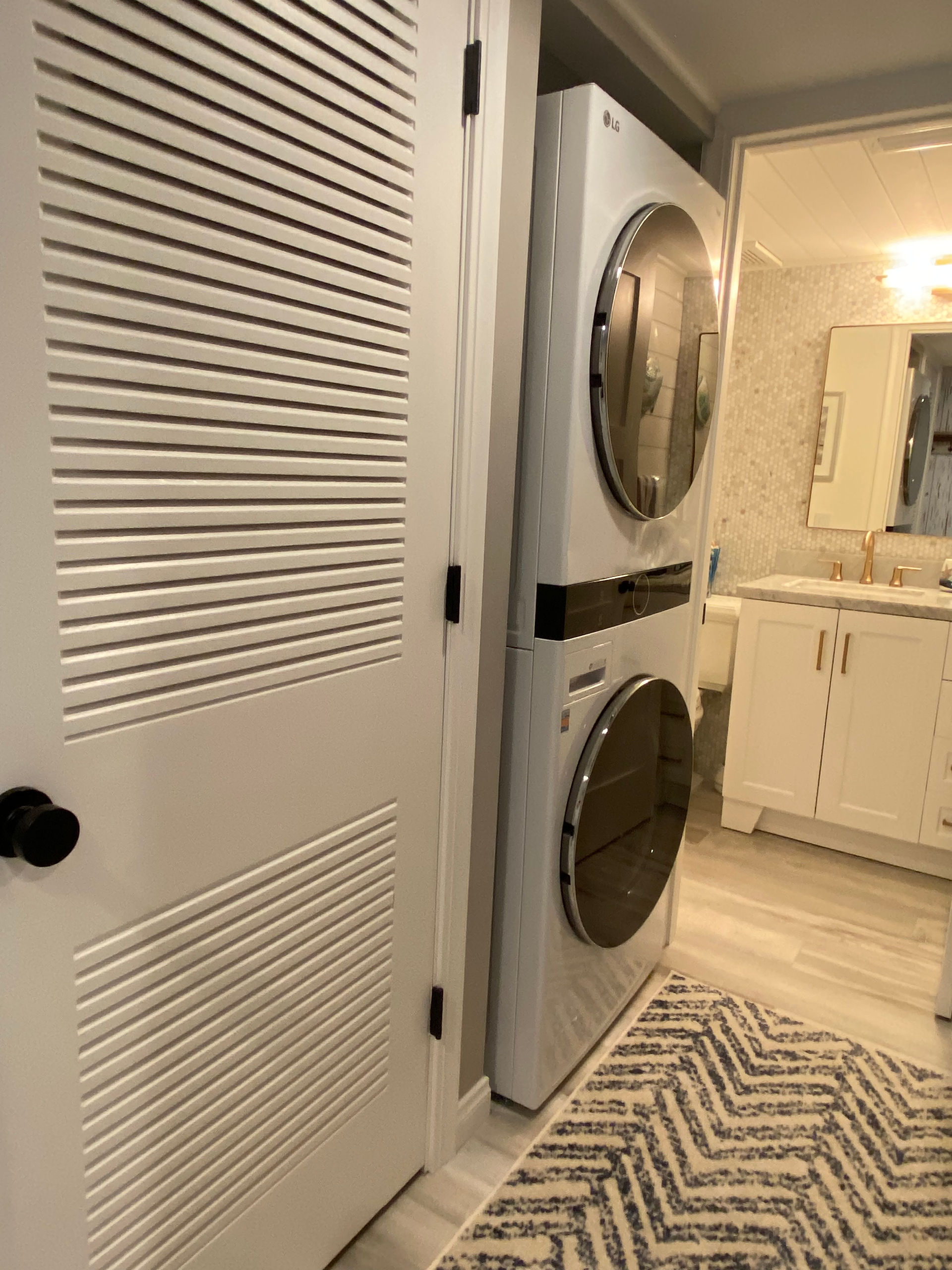 Stacked LG Thin-Q washer and dryer