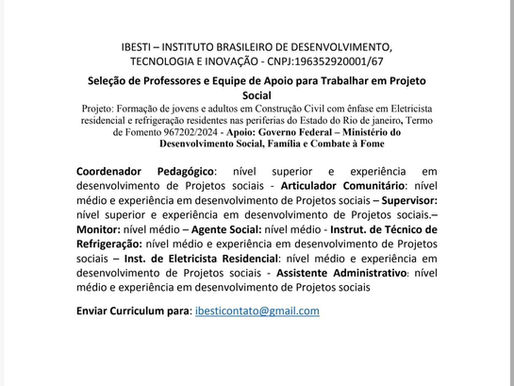 Seleção de Professores e Equipe de Apoio para Trabalhar em Projeto Social.