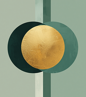 Abstract artwork featuring overlapping emerald and gold circles, symbolising trust, confidentiality and professional governance.
